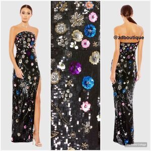 MAC DUGGAL 93695 Womens  Black Floral Sequined Strapless Column Gown